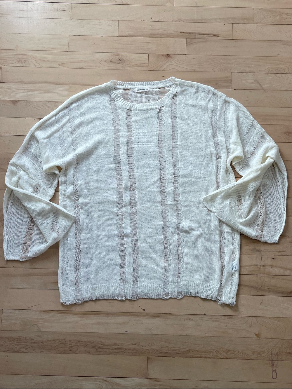 Lightweight Cream Knit Destructed Sweater